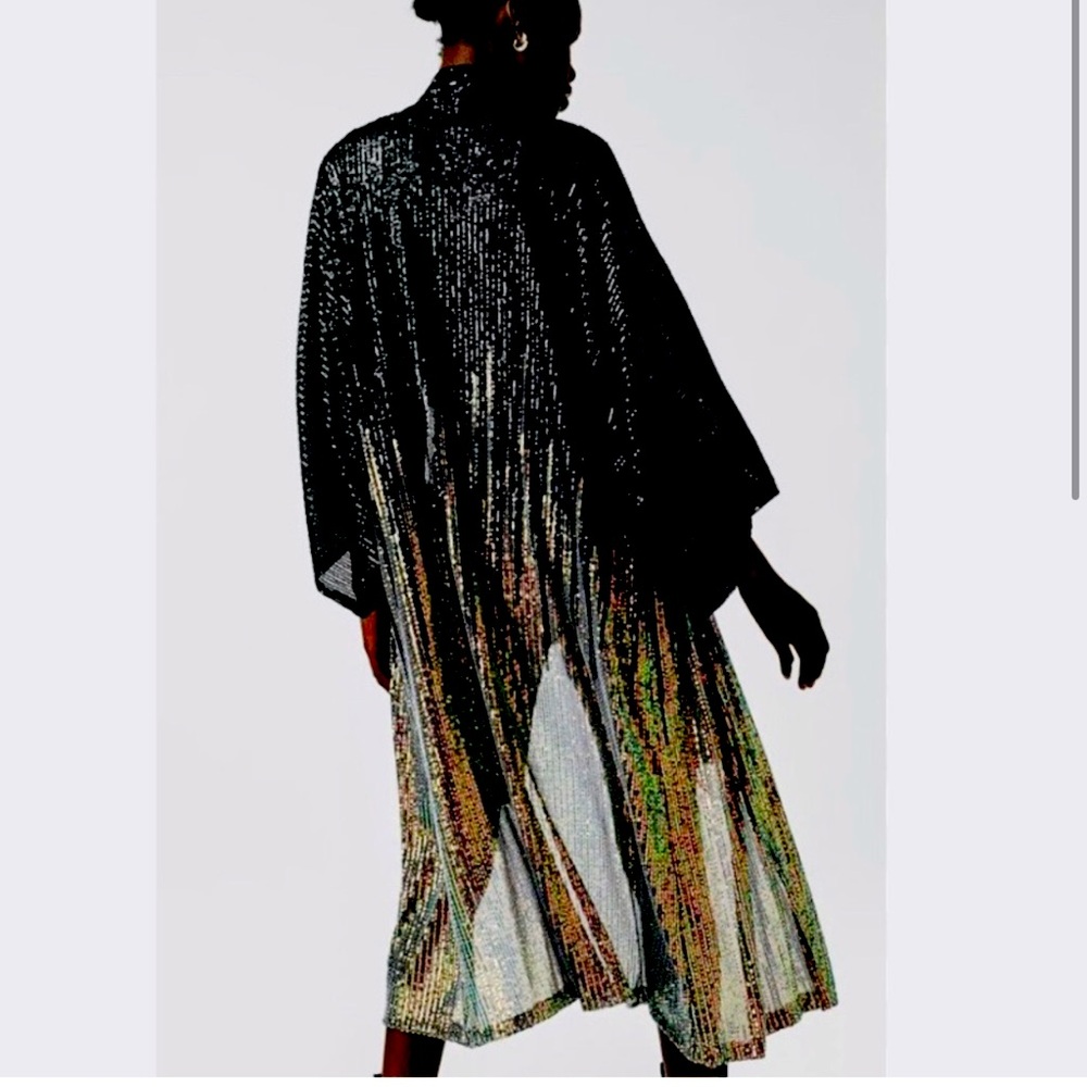 FREE PEOPLE Boho Festival Sequin ‘Party On’ Kimono In Silver/Black/Iridescent